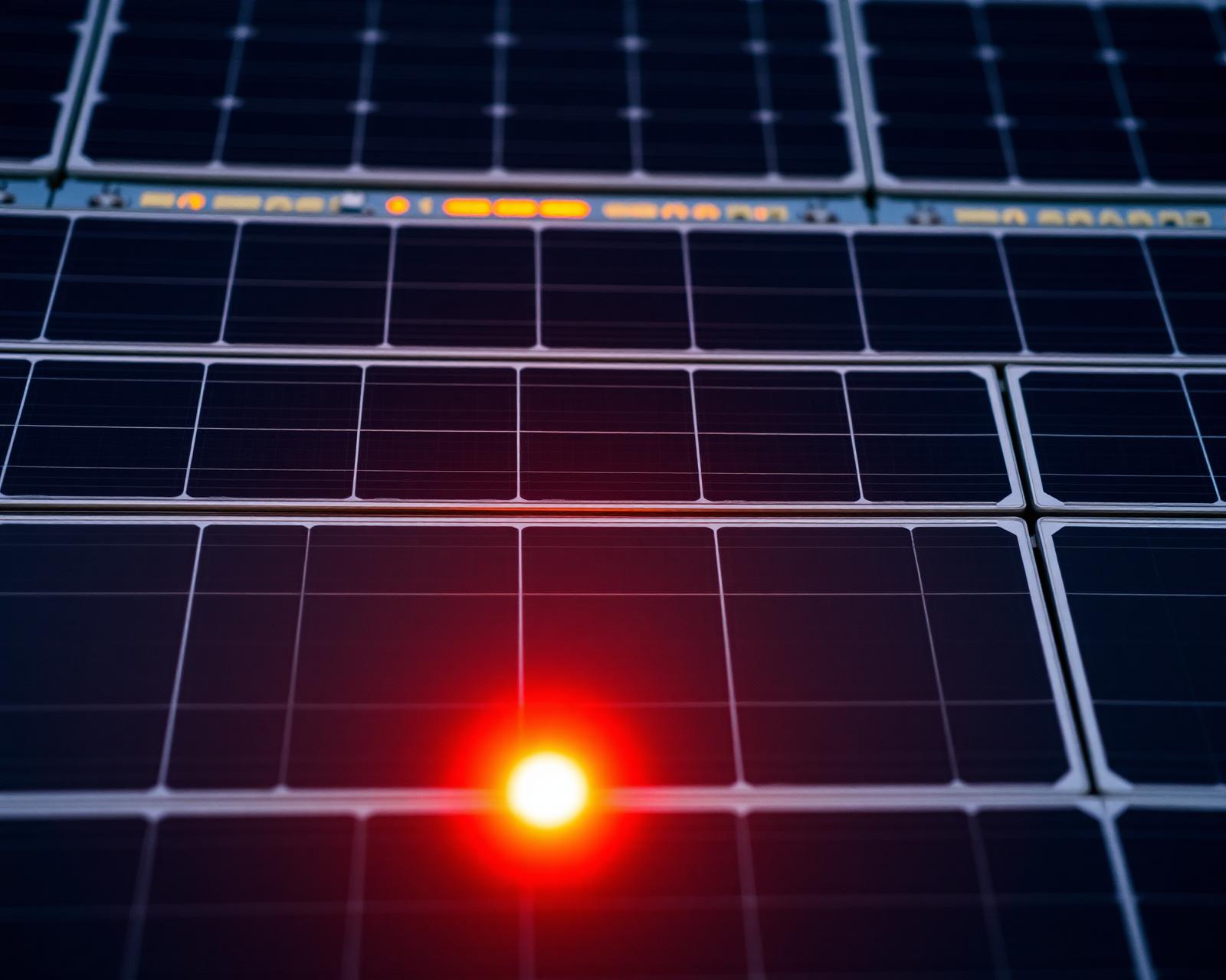 Solar panels glowing at sunset